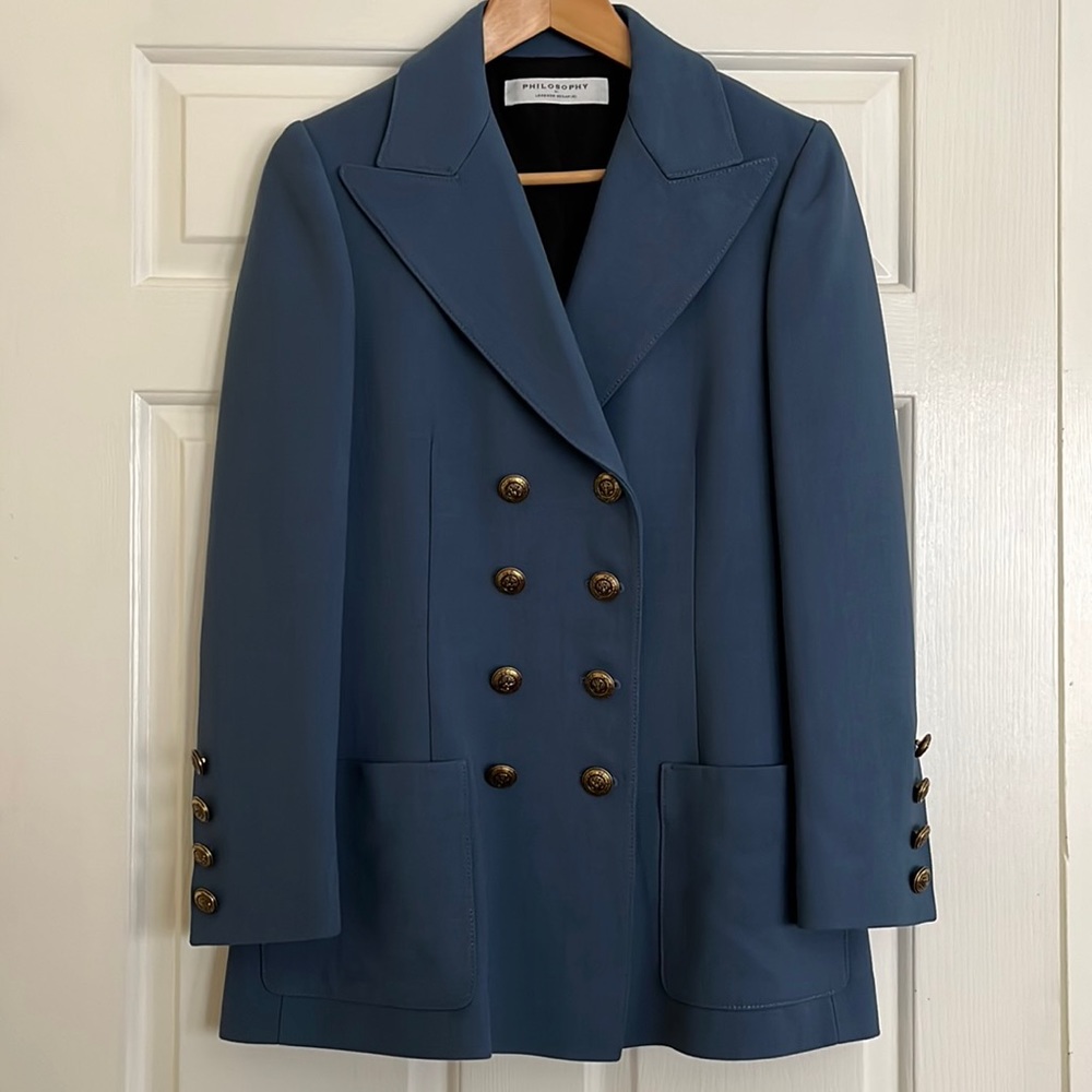 Philosophy di Lorenzo Serafini Blue Double-Breasted Blazer ASO Kate Middleton